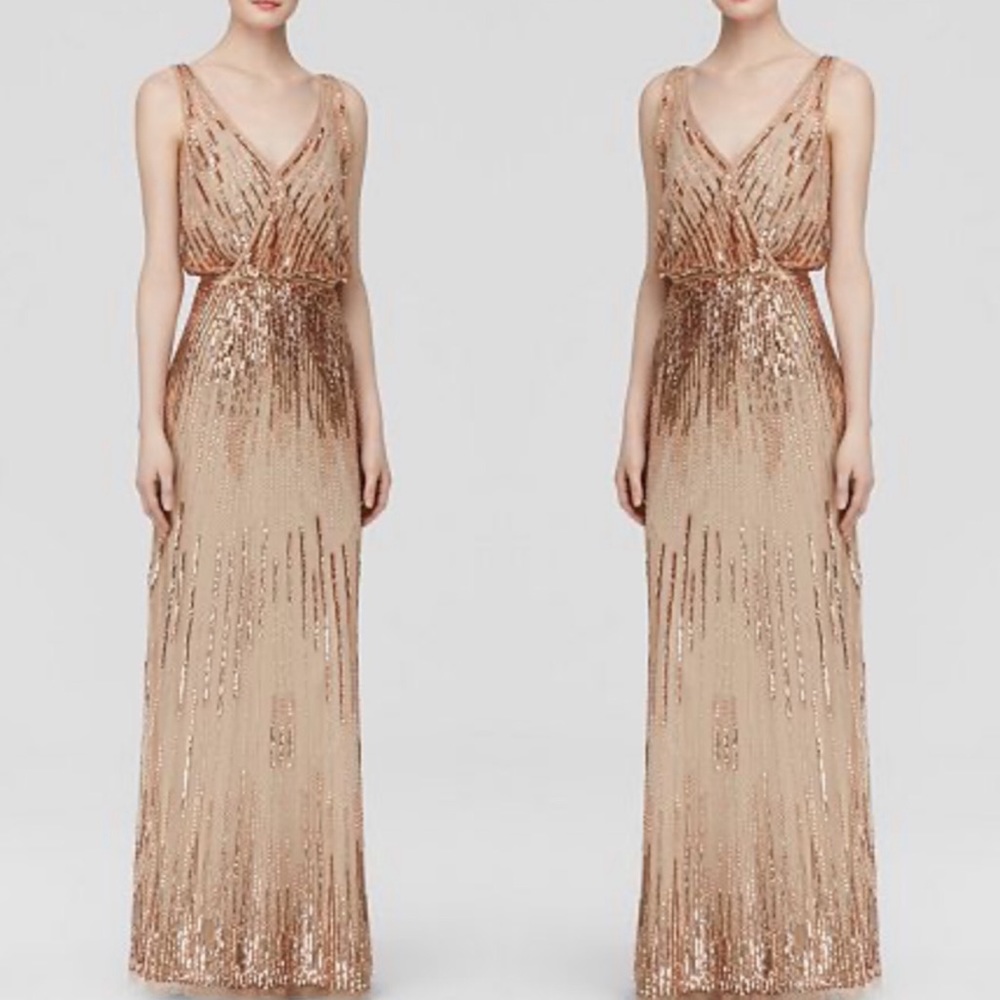 Adrianna Papell rose gold sleeveless beaded long gown - Picture 6 of 9
